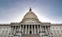 A shot looking up at the front of the U.S. Capitol Building